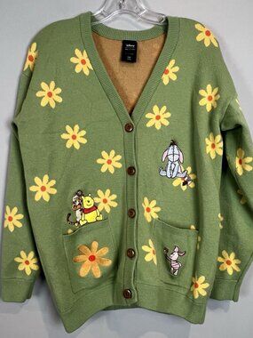Disney Winnie the Pooh Green Floral Cardigan Womens Size Small Box Lunch